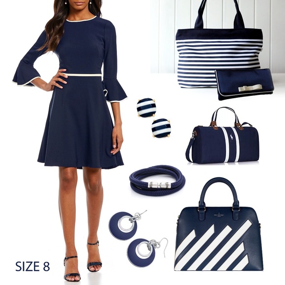 navy blue dress with white piping